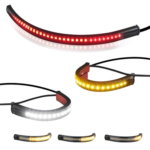 Front Rear Motorcycle Led Turn Signals, Universal White Amber Fork Light Strip, Red Brake Tail Lights Compatible with Harley Cafe Racer Dual Sport Dirt Bike, Pack of 3 - color: Front Amber/White + Rear Red/Amber