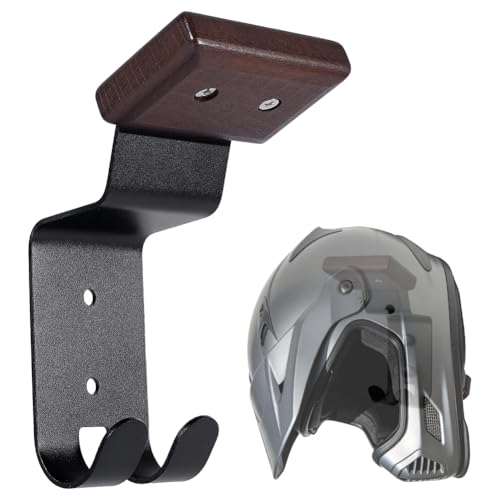 WADORN Black Motorcycle Helmet Holder Helmet Wall Mount Gear Rack Wooden Mounted Stand 5.5x2.8x3.6'' for Home Garage Use Sports Equipment Football Bike Skiing Gear Key Storage Display - size: 14x7.2x9.3cm