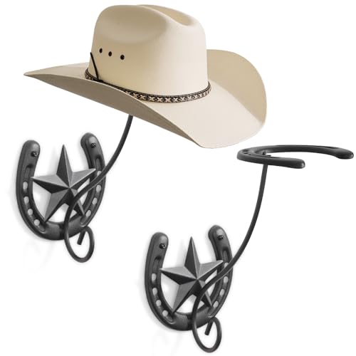 Cowboy Hat Holder for Wall 2 Pack Metal Iron Cowboy Hat Rack Western Hat Hanger Horseshoe Hooks Storage Cowboy Hat Organizer Display Closet Living Room Western Gifts Wall Decor Black - color: Black, size: 2 Pack