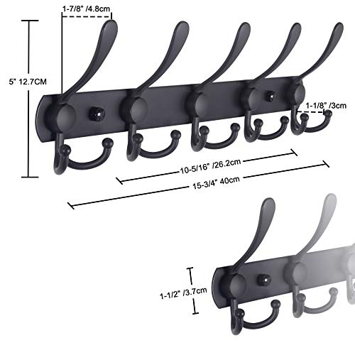 Dseap Coat Rack Wall Mounted - 5 Tri Hooks, Heavy Duty, Stainless Steel, Metal Coat Hook Rail for Coat Hat Towel Purse Robes Mudroom Bathroom Entryway (Blue, Pack of 2) - color: Blue, size: L=16" (2 Pcs)