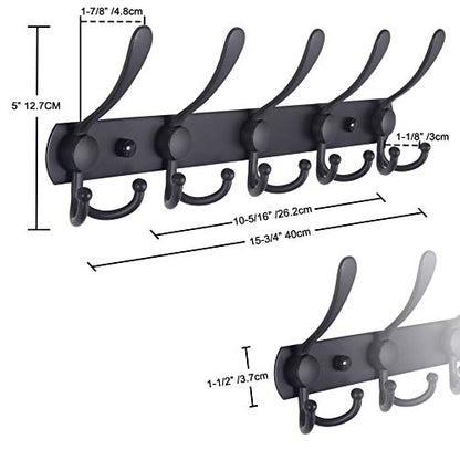 Dseap Coat Rack Wall Mounted - 5 Tri Hooks, Heavy Duty, Stainless Steel, Metal Coat Hook Rail for Coat Hat Towel Purse Robes Mudroom Bathroom Entryway (Blue, Pack of 2) - color: Blue, size: L=16" (2 Pcs)
