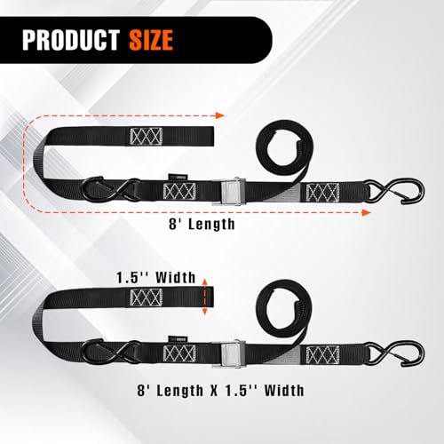 2PK 1.5" x 8FT Motorcycle Tie Down Straps, 3,000lb Break Strength, Heavy Duty Cambuckle & 2PK 2”x6.5FT Lift Sling Web Strap, 13,000lbs Capacity for Dirt Bike, ATV, UTV, Boat, and Kayak