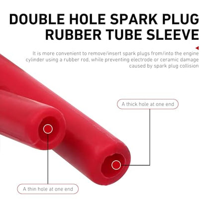 Car Spark Plug Socket, Portable Double-Hole Spark Plug Installation Removal Tool, Reusable Rubber Insulated Sleeve Wrench, Universal for Most Cars, Motorcycles (Red)