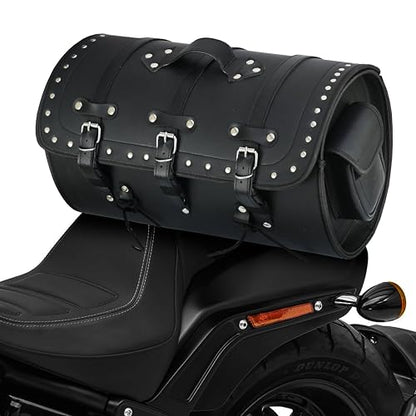 Vance Leather Studded PVC Motorcycle Tail Bag w Quick-Release Straps, Dual Side Pockets, Universal Fit Storage for Cruiser and Touring Motorcycles - style: Studded