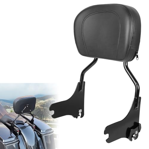 AUFER Detachable Upright Passenger Backrest Sissy Bar With Back Rest Pad Compatible With For Touring Road King Street Glide Electra Glide Road Glide FLHR FLHX FLHT FLTR 1997-2008（Black）
