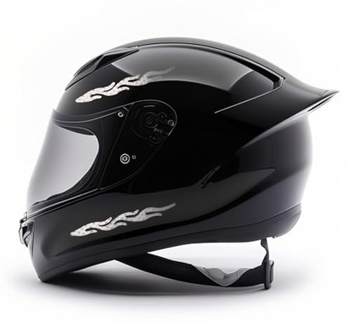 customTAYLOR33 High-Intensity Grade Premium Reflective Tribal Flame Helmet Decals, Motorcycle Safety Sticker Decals (White/Silver/Chrome) - color: White/Silver/Chrome