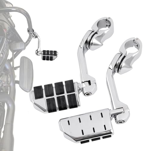 XFMT Motorcycle Highway Pegs 1.25" Long Angled Highway Footpeg Adjustable Footrest Fit For Harley Touring Road King Street Glide Electra Glide Softail Sportster with 1 1/4" Engine Guard, Chrome - color: Chrome Style 2, size: Long Angled