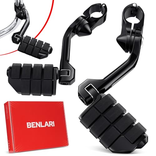 Benlari Highway Pegs 1in 1-1/4 in Highway Footpegs 304 Stainless Steel Long Angled Adjustable Fit For Harley Touring Street Glide Road King Electra Glide Softail Dyna Black Style3 - color: BLACK, size: LONG