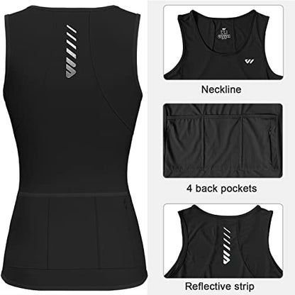 Wulibike Sleeveless Cycling Jersey Women Running Shirts Vest bike top Summer Biking tank Basic Top With Pockets - color: 1-black, size: Small