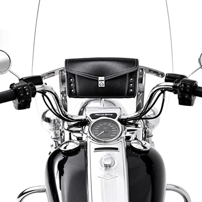KEMIMOTO Motorcycle Windshield Bag 10" Windscreen Studded Pouch Compatible with Road King 1995-2019 2020 2021 2022 2023 2024 Softail Storage Tool
