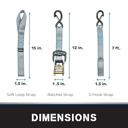 Tie Down 1.5 inch x 8 ft Grey Heavy Duty Ratchet Strap, 4-Pack Kit - 5208 lbs. Breaking Load Limit - color: Grey, size: 4-Pack