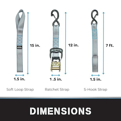Tie Down 1.5 inch x 8 ft Grey Heavy Duty Ratchet Strap, 4-Pack Kit - 5208 lbs. Breaking Load Limit - color: Grey, size: 4-Pack