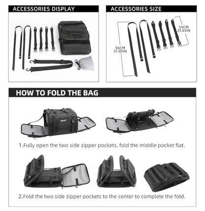 Rhinowalk Motorcycle Tail Bag, Expandable Motorcycle Travel Luggage Bags 80L, Waterproof All-Weather Trunk Rack Bag with Sissy Bar Straps & Helmet Rain Cover-Black - color: Black 60-80L