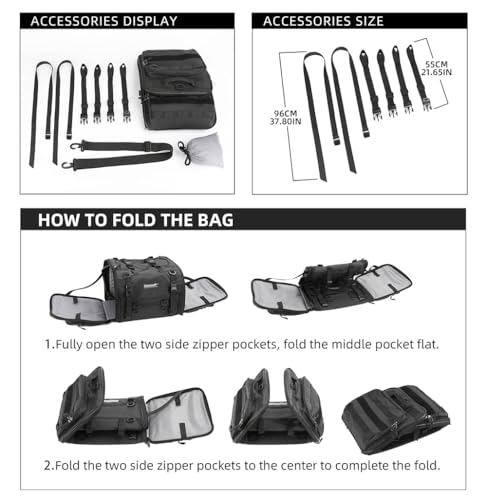 Rhinowalk Motorcycle Tail Bag, Expandable Motorcycle Travel Luggage Bags 80L, Waterproof All-Weather Trunk Rack Bag with Sissy Bar Straps & Helmet Rain Cover-Black - color: Black 60-80L