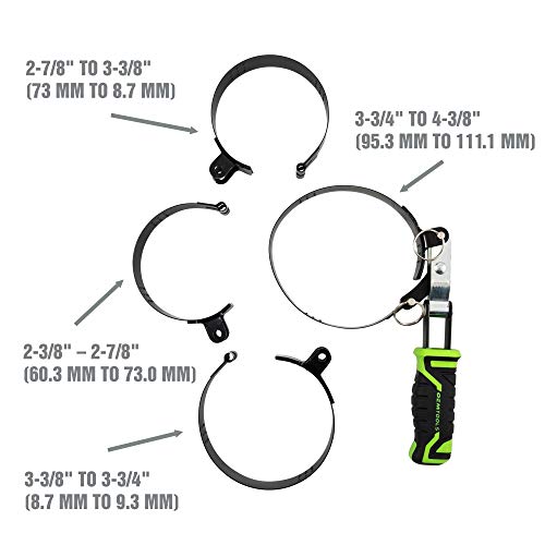 OEMTOOLS 87116 4-in-1 Swivel Oil Filter Wrench, Oil Filter Wrench Set Heavy Duty, Fits Filters Sized 2-3/8" to 4-3/8" in Diameter, Green and Black - size: 2-3/8" - 4-3/8"