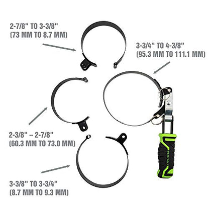 OEMTOOLS 87116 4-in-1 Swivel Oil Filter Wrench, Oil Filter Wrench Set Heavy Duty, Fits Filters Sized 2-3/8" to 4-3/8" in Diameter, Green and Black - size: 2-3/8" - 4-3/8"