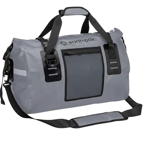 Earth Pak Waterproof Duffel Bag - Heavy Duty Motorcycle Dry Bag with Large Storage Space Perfect for Traveling, Camping, Kayaking, Fishing & Canoeing Bag 50L/70L/90L/120L Sizes - color: Gray, size: 70L