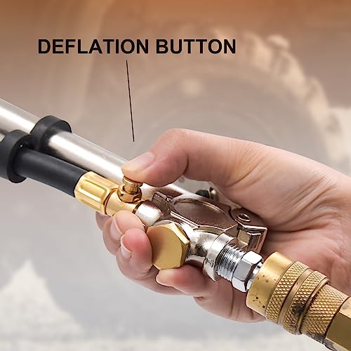 SAFELIFE Tire Inflator 10-120 PSI Tire Pressure Gauge with 18Inch Air Hose，Lock on Air Chuck, Heavy Duty 1/4'' NPT Tire Inflator Gauge Compatible with Air Pump Compressor for Car Truck Motorcycle Bike - size: 18" hose tire inflator gauge