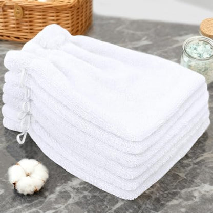 VOOVA & MOVAS White Exfoliating Washcloth 6PC, 8.3"x6.3" - 100% Cotton, Soft Absorbent Body Shower Glove Washcloth with Hanging Loop, Wash Mitts for Body - color: White