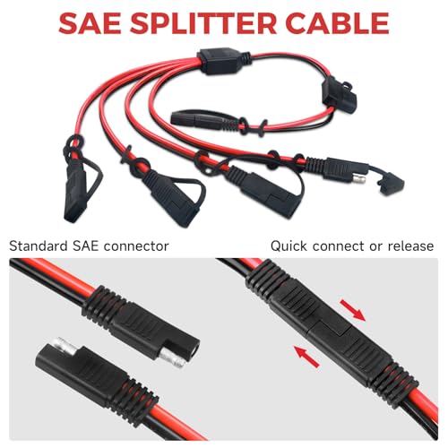 14AWG SAE Y Splitter Cable, 1 to 4 Way SAE Extension Cord with Fuse | DC Power Automotive Connector Adapter, Heavy Duty Quick Disconnect Wire,For RV Truck Motorcycle Solar Battery Transfer - size: 14AWG with Fuse