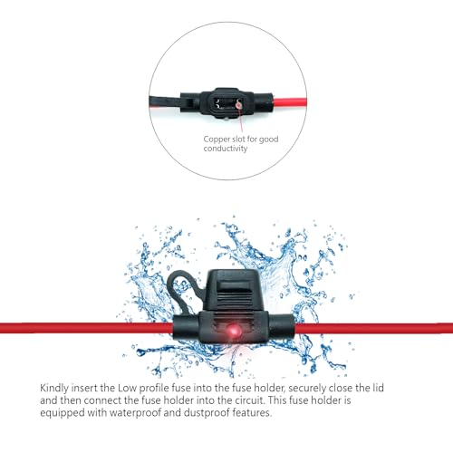Waterproof in-line Low Profile LED Fuse Holder,12 AWG for Automotive, Marine（2 Pack） - style: LED Low profile