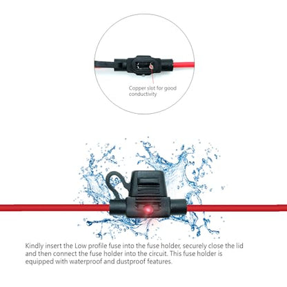 Waterproof in-line Low Profile LED Fuse Holder,12 AWG for Automotive, Marine（2 Pack） - style: LED Low profile