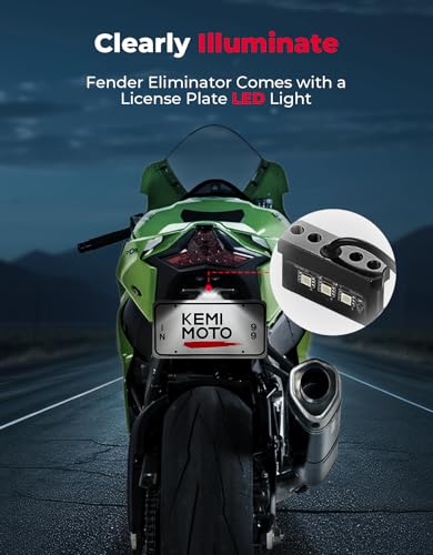 KEMIMOTO Universal Motorcycle License Plate Bracket with LED Light Fender Eliminator Kit CNC Aluminum Motorcycle Tail Tidy License Plate Holder Mount Black - color: Black