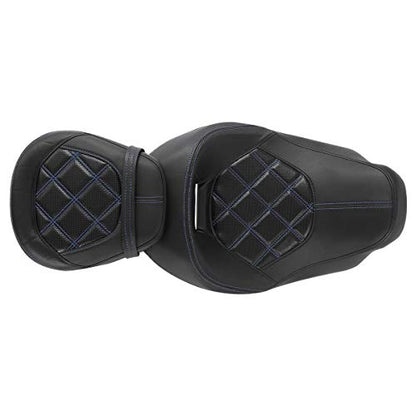 Low-Profile Rider Driver Passenger Pillion Seat Set Fits for Harley Touring 2009-2023 Road King FLHR Street Glide Road Glide Street Glide Ultra Limited - color: Seat Blue