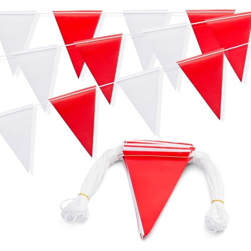 Heavy Duty Pennant Banner Flags with Warning Signs - Multipurpose 105FT Colored Safety Alert Flags for Party,Construction Sites, Industrial Zones, and Events(RED+WHITE,45pcs,105FT) - color: Red+White, size: 45pcs,105FT