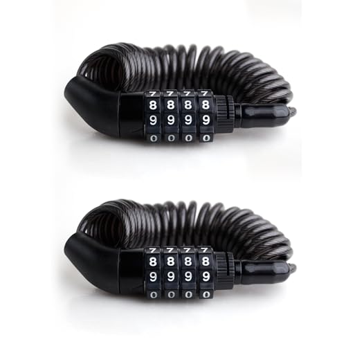 Small Retractable Cable Lock with Code, 4 Digit Combination Lock Outdoor Travel Essentials for Ski Snowboard, Luggage, Suitcase, Motorcycle Helmet, Kids Bike, Stroller Anti Theft, 2-Pack - color: Black+Black