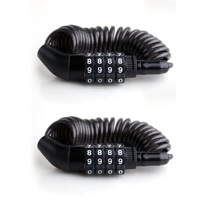 Small Retractable Cable Lock with Code, 4 Digit Combination Lock Outdoor Travel Essentials for Ski Snowboard, Luggage, Suitcase, Motorcycle Helmet, Kids Bike, Stroller Anti Theft, 2-Pack - color: Black+Black