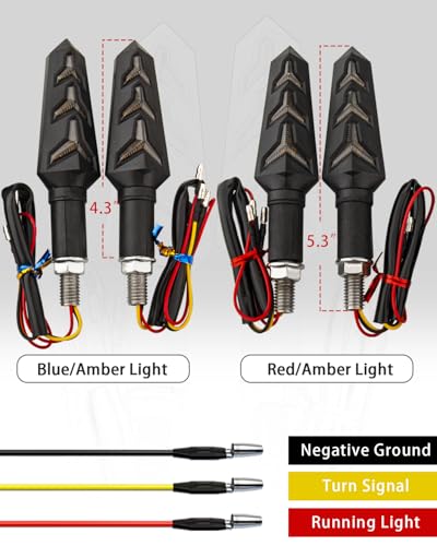 Sequential Turn Signal Motorcycle Blinkers LED Front Rear Flowing Indicators Daytime Running Light Universal Compatible with Harley Honda Kawasaki Suzuki Yamaha (Blue/Amber/Red) - color: Blue/Amber/Red