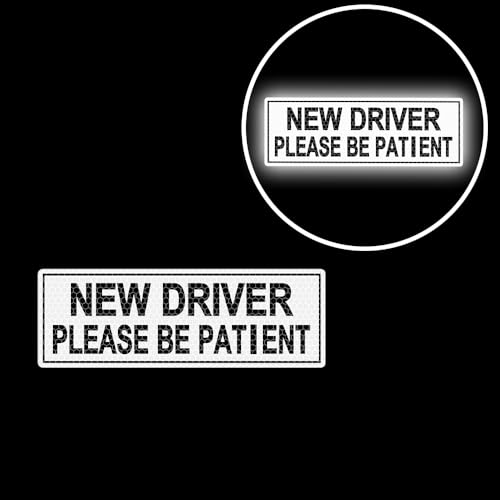 2pcs High Intensity Reflective New Driver Car Sticker Waterproof Student Driver Please Be Patient Decal for Car Window Bumper Reflective Night Safety Warning Decal (White) - color: White