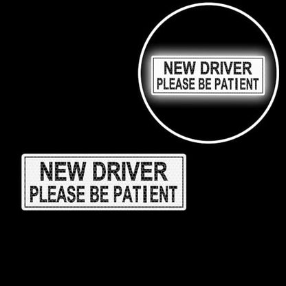 2pcs High Intensity Reflective New Driver Car Sticker Waterproof Student Driver Please Be Patient Decal for Car Window Bumper Reflective Night Safety Warning Decal (White) - color: White