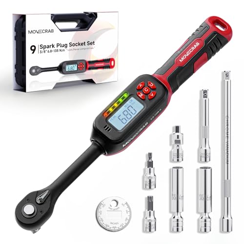 3/8" Professional Electronic Torque Wrench with LED Display, 6.8-135 N.m/5-99.6 Ft.Lb, ±2% Precision Digital Torque Wrench, Smart Buzzer Alert, Preset Memory, Peak & Track Mode for Mechanics - size: 3/8" 9pcs-Spark 6.8-135N.m/5-99.6Ft.lb