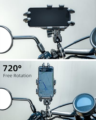 ROCKBROS Aluminum Motorcycle Bike Phone Mount with Vibration Dampener for 4.7''-7.1'' Phones, Universal Handlebar Compatible with iPhone 16/15/14/13 Pro Max