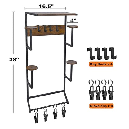 Motorcycle Helmet Holder Wall-Mounted Helmet Rack with 4 Glove Chips& Hooks - Rustic Bike Helmets Storage Organizer, Universal Wall Mount for Helmets, Gear, Clothes, Accessories，Retro