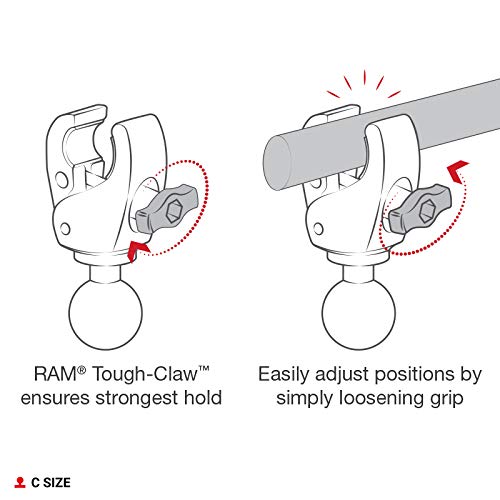 RAM MOUNTS Tough-Claw Medium Clamp Base with C Size 1.5" Ball, Rail Mount for 1"-1.6" Bars, Tool-Less Installation RAP-404U - size: Medium Clamp