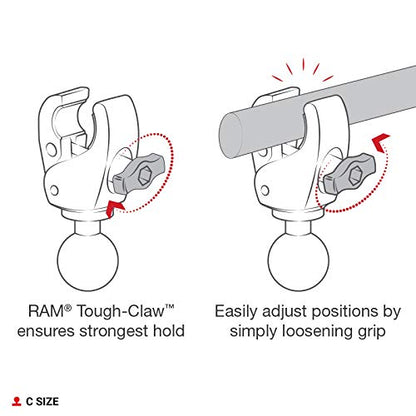 RAM MOUNTS Tough-Claw Medium Clamp Base with C Size 1.5" Ball, Rail Mount for 1"-1.6" Bars, Tool-Less Installation RAP-404U - size: Medium Clamp