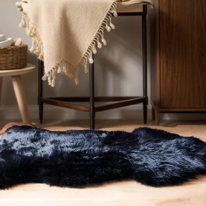 AOGELAN Black Fluffy Fluffy Shaggy Fur Area Rug, Fuzzy Genuine Sheepskin Rug, Soft Fur Pup Carpet, Chair Sofa Seat Cover(Black, Single Pelt/2FT*3FT) - color: Black, size: 2' x 3' (Single Pelt)