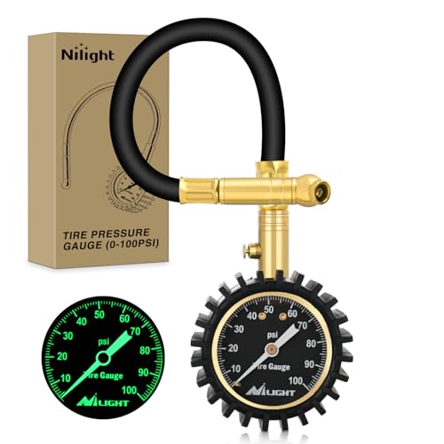 Nilight Tire Pressure Gauge 100PSI Heavy Duty Large 2" Glow Dial ANSI B40.1 Certified Air Chucks Accurate Reading with Extended Hose for Truck Semi Truck ATV Motorhome Cars & RV Accessories - color: Night Glow Tire Gauge