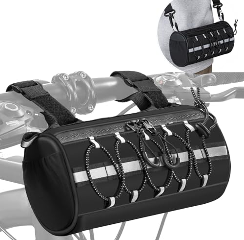GMAK 2 in 1 Bike Handlebar Bag, Bike/Bicycle Front Bags with Reflective Area & Shoulder Straps, Small Bicycle Handle Bar Bag Cycling Pouch Pack Bike Accessories for Road Mountain Bike Cycling Travel