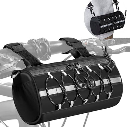 GMAK 2 in 1 Bike Handlebar Bag, Bike/Bicycle Front Bags with Reflective Area & Shoulder Straps, Small Bicycle Handle Bar Bag Cycling Pouch Pack Bike Accessories for Road Mountain Bike Cycling Travel
