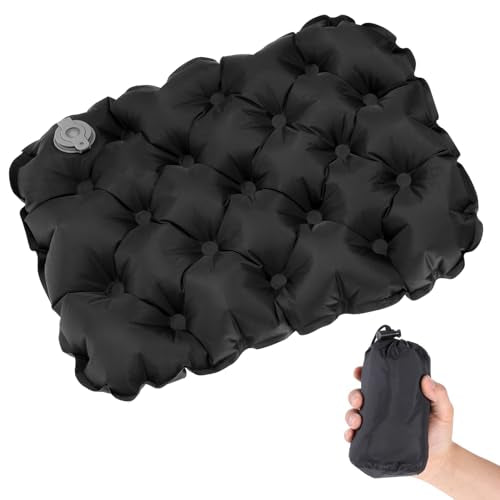 Ptwola Inflatable Seat Cushion Portable Travel Airplane Seat Cushion Self-Inflating Camping Air Sitting Pad Portable Bleacher Cushions for Office Chair Hiking Outdoor Climbing Kayak Patio Car - color: Black