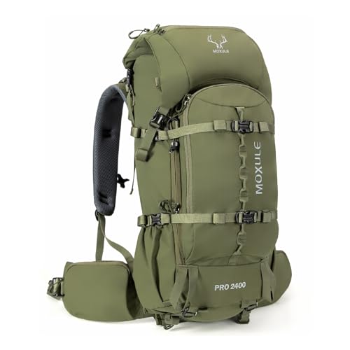 MOXULE Pro 2400 Frame Backpack - Meat Hauler Pack with Rain Cover for Outdoor - Lightweight, Green - color: Green 40l