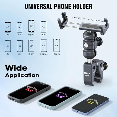 Anti-Theft Motorcycle Phone Mount, Handlebar Clamp Base Fits 0.5"-2" Diameter Bars, 25mm Ball Head & Double Socket Arm, Universal for iPhone/Samsung/Android Phones Width 2.56"-3.74" (KPS-01) - color: KPS-01