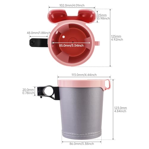 3-in-1 Bike Cup Holder with Cell Phone Keys Hook -Universal Water Bottle Holder for Walker/Wheelchair/Stroller/Scooter, Fits 0.87" Round Handlebar and 2.7" Cup Base,Gray Pink - color: grey pink