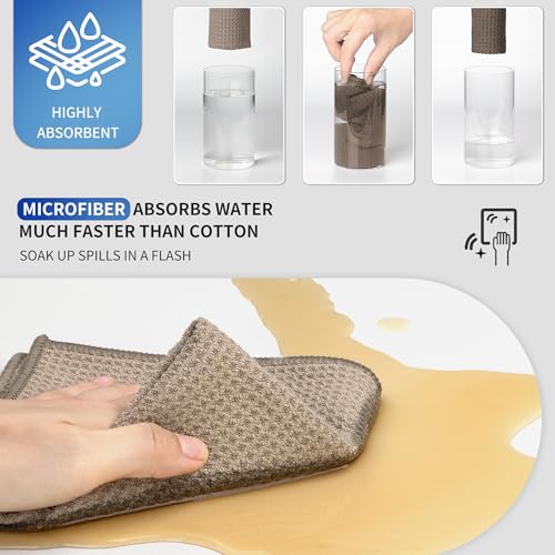 MR.SIGA Waffle Pattern Cleaning Cloths, Reusable Absorbent Microfiber Cleaning Towels, Ultra Soft Microfiber Kitchen Cleaning Rags, 6 Pack, Sandy Brown, 12.6 x 12.6 inch - color: Sandy Brown