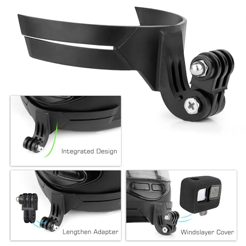 GEPULY Windslayer Helmet Chin Mount for Vlogger Motorcycle Camera Mount | Wind Foam For Hero13-9 Cuts Noise,Extension Adapter Adjusts POV,Bendable Fits Any Full-Face Helmet,High-Speed Recording Ready