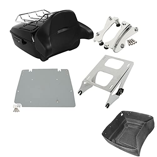 TCMT 13.7" King Motorcycle Trunk Backrest Pad Luggage Rack Two Up Mount Rack Base Plate Docking Fit For Harley 2014-2025 Touring CVO Road King Road Glide Street Glide Electra Glide Pack - color: Style C Chrome 2 Up Rack#1+Base Plate+Docking